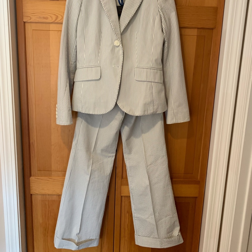 J Crew gray/white seersucker blazer & pants